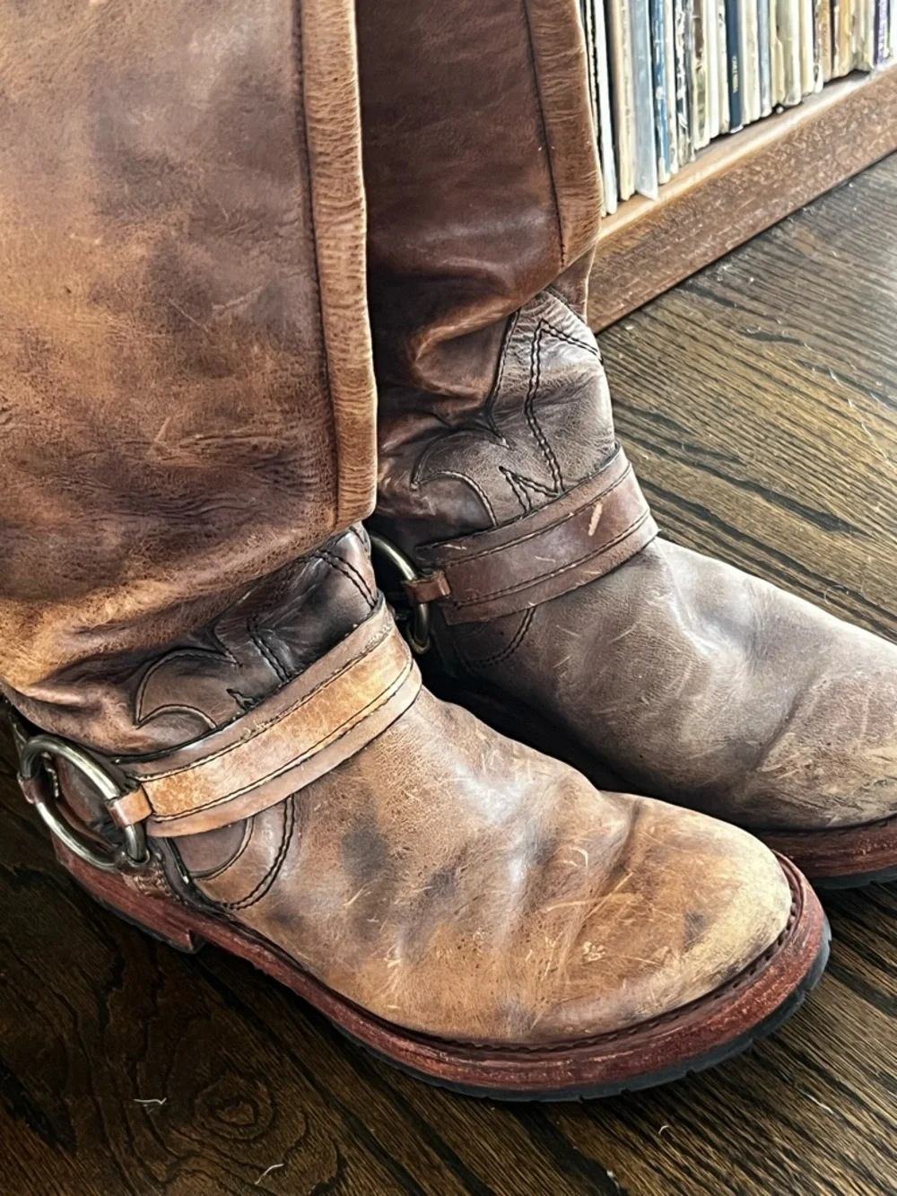 Free People Distressed Brown Leather Harness Riding Boots - Picture 4 of 6